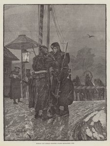 Russische en Duitse grenswachten wisselen vuur uit door Richard Caton Woodville junior